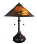 Two Light Table Lamp In Bronze Dark Finish With Deep Brown Mica Art Glass And Filigree Detailing From Classic Mica Collection