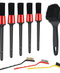 9 Piece Auto Detailing Brush Set With Soft Bristles for interior and exterior cleaning including wheels, vents, seats, engine, carpets.