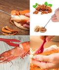 Complete 21 Piece Seafood Tools Set With Six Crab Crackers, Six Lobster Shellers, close-up tools in use, extraction focus