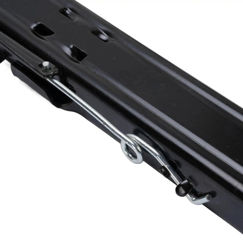 Close-up of Universal Seat Sliders With Dual Lock Design For Bottom Or Side Mounted Seats, heavy duty steel track detail