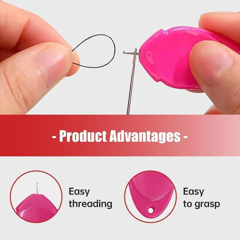 10 Pcs Needle Threader For Hand Sewing And Automatic Sewing Machine Tool Upgraded 2025 Embroidery shown in use with needle and pink threader.