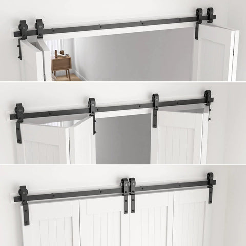 Bi Folding Barn Door Hardware Kit 5ft 60 Inch Sliding Track For Four Doors Heavy Duty Carbon Steel Frosted Black Finish