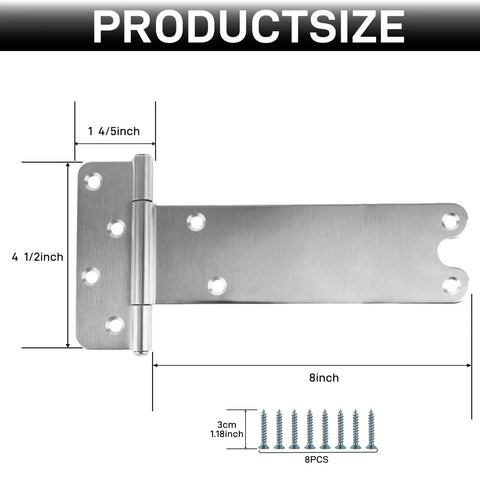Diagram of 8 Inch Heavy Duty Door Hinges 300 Lbs Capacity 4 Pack With Screws Included, showing dimensions and steel construction.