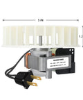 Upgraded Bathroom Exhaust Fan Motor And Blade Kit For Quiet 80 CFM High Airflow Replacement, shown with dimensions, plug, and label.