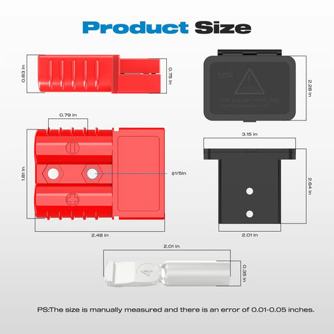 Product size for High Current 120 Amp Battery Quick Connect Kit Red for 2 to 6 Gauge Cables 12V to 36V Winches RV and Truck Power Wiring Quick Disconnect Plug Set Anderson Style Connectors 4 Pack