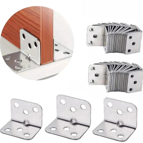 Solid As A Rock L Brackets 100 Pack Heavy Duty Corner Braces showing 90 degree metal hardware for furniture and cabinet joints.