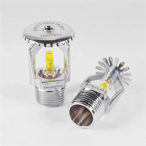 No Fuss 79 Degree Pendant Fire Sprinkler Head Pumping Straight Upward Spray with chrome finish and yellow activator for emergency use.