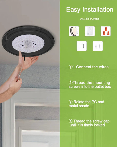 Installation view of Energy Saving LED Flush Mount Ceiling Light 13 Inch 40W 4000 Lumen Dimmable Kitchen Fixture black pack.