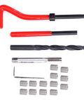 Top Shelf 20 Piece Stainless Steel Thread Repair Kit For Broken Threads Includes Tap Tool And Inserts For M8x1 Fastener Fixing High Strength Wear Resistant Sleeve Restoration Made Right. M8x1 tap, drill, inserts, and hex wrench laid out