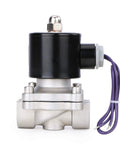 3/4 Inch Stainless Steel Electric Solenoid Valve 12V DC NC for air water fuel with Viton seals, leak resistant and corrosion resistant, front view