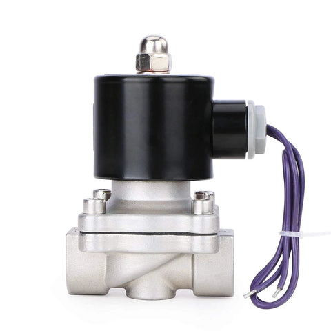 3/4 Inch Stainless Steel Electric Solenoid Valve 12V DC NC for air water fuel with Viton seals, leak resistant and corrosion resistant, front view