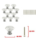 100 Pack Clear Acrylic Cabinet Handles With Zinc Alloy Base 30mm Crystal Drawer Pulls For Kitchen Cabinets And Wardrobes showing knobs and screws