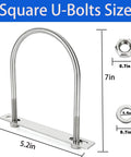 4 Pack Square U Bolts Four And One Half Inch Stainless Steel With Plates Nuts And Flat Washers M10 size diagram