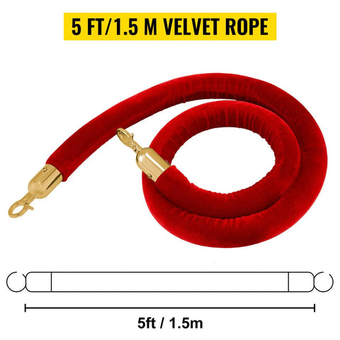 Red velvet rope with gold hooks, part of Velvet Rope Stanchion Set With Gold Posts And Ball Tops, 4 Piece Crowd Control Barriers.