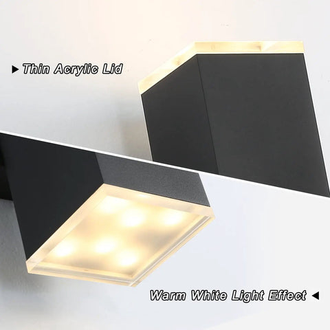 Black LED Modern Square Aluminum Outdoor Wall Light Fixture With Up Down Lighting 12W 3000K Warm White 1000 Lumens Weatherproof IP64 Rust Resistant No Bulbs To Change Ultra Sleek Exterior Wall Mount
