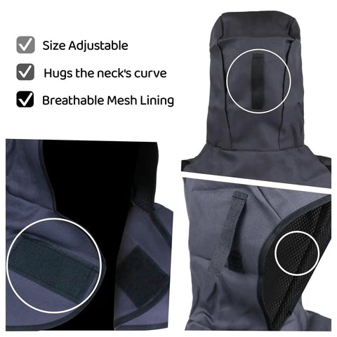 Lightweight Welding Hood Cap With Neck Shield, Heat And Abrasion Resistant Protective Helmet, close-up showing adjustable features and mesh lining.