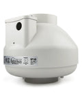 Efficient Radon Mitigation Fan For Home And Commercial Use, Ultra Quiet Operation, Water Hardened Impeller, Meets Electrical Codes, 4.5 Inch Inlet And Outlet, Ideal For ASD Systems And Crack Sealing, Part 23030 1, white housing front view