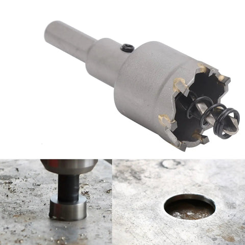 Heavy Duty Cemented Carbide Hole Saw Kit With Alloy Steel Cutter For Drilling Clean Holes In Stainless Steel Iron Plates And Thick Plastic Sheets Made For Electricians Who Need Reliable Long Lasting Performance On Tough Jobs Today, carbide hole saw