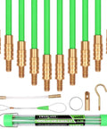 11 Ft Fiberglass Electrical Fish Tape Kit With Coaxial Cable, Glow Rods, Brass Connectors, Magnetic Link, and Push Pull Rods