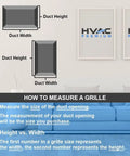 Diagram showing how to measure duct opening for 12 X 18 Inch Flat Stamped Steel Return Air Grille For Duct Opening Fits Sidewall And Ceiling HVAC Vent Cover White Finish With 1 Inch Frame Overlap For Clean Pro-Grade Airflow And Easy Install.