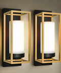 Dope Black And Gold Outdoor Wall Sconce Set Of 2, Modern Hardwired Exterior Lights, Waterproof, Durable Aluminum Frames