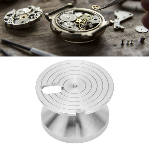 Stainless Steel Watch Movement Holder Base For Precision Modding And Repair, Needle Mounting Stand on table with watch parts
