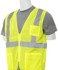 Top Tier Hi Viz Lime Safety Vest For Site Crews Ansi Class 2 Type R Workwear With Zipper Front And Mesh Body 4 X Large shown on mannequin.