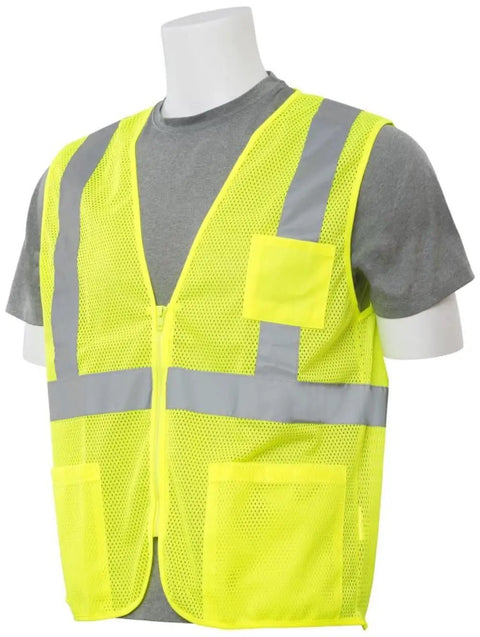 Top Tier Hi Viz Lime Safety Vest For Site Crews Ansi Class 2 Type R Workwear With Zipper Front And Mesh Body 4 X Large shown on mannequin.