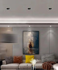 UBNMIUBV 9 Pack White Aluminum Led Recessed Lighting Kits - 8W, 10W, 12W, 15W, 20W Adjustable Downlights illuminating modern living room.