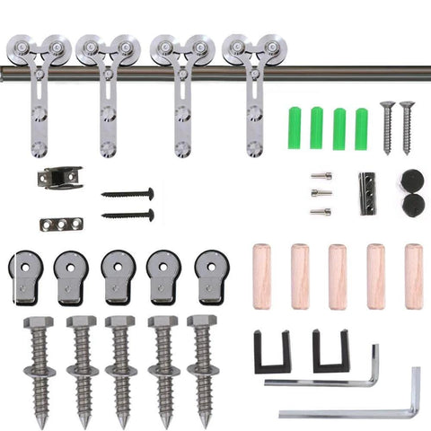 16ft Barn Door Hardware Sliding Track Kit Stainless Steel Heavy Duty For Double Wood Doors With Y Shape Hangers