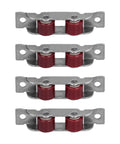 4 Pack Heavy Duty Double Wheel Sliding Window And Door Rollers With Mounting Screws Premium Replacement track pulleys in silver and red design.