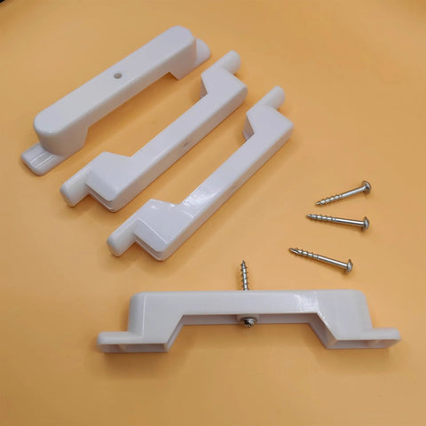 False Front Connector And Cabinet Clips Set For Four And A Half Inch Opening Drawers with screws on orange background