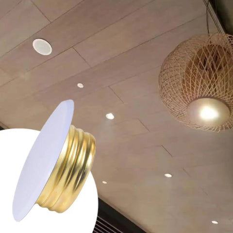 Top Shelf Fire Sprinkler Cover Plates With Sleek Concealed Trim Ring And Corrosion Resistant Body For Home And Office Ceiling Systems, gold and white.