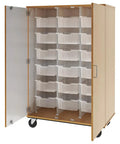 Heavy Duty Roll Away Storage Cart With Mobile Bin Compartments And Smooth Glide Casters For Closets Laundry Rooms Offices featuring 16 clear bins.