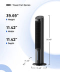 Side view of Portable AC Tower Fan For Home Or Office, 40-Inch Evaporative Cooler With Ice Pack Compartments with dimensions