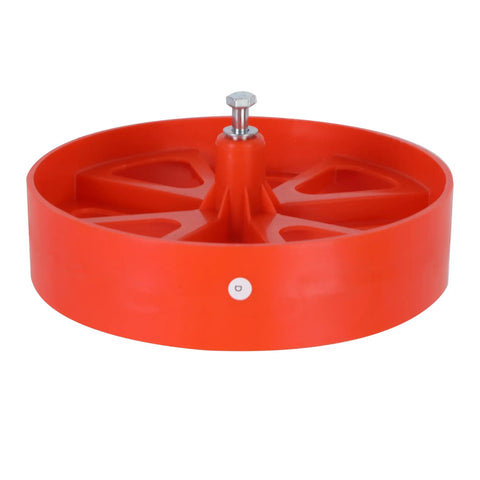 Push Garden Seeder Planter With 3 Lb Poly Hopper And 7 Interchangeable Seed Plates for 20 seed types, showing a vibrant orange seed plate