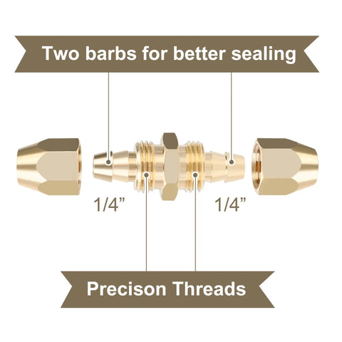 Four Piece Solid Brass Reusable Fittings For One Quarter Inch ID PU Hose, Air Hose Splicer End Repair Kit diagram