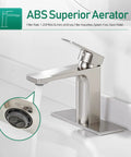 Brushed Nickel Single Handle Bathroom Faucet For One Or Three Hole Sinks With 6 Inch Deck Plate, Easy Install RV Ready