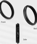 Front, side, and back view of Lens Filter Adapter Ring For Fuji X100V X100VI Cameras, 49mm Thread, Black Finish.