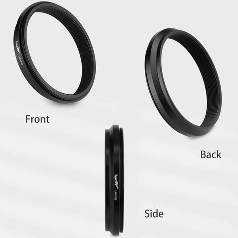 Front, side, and back view of Lens Filter Adapter Ring For Fuji X100V X100VI Cameras, 49mm Thread, Black Finish.