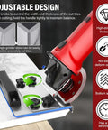 Adjustable Tile Cutter Chamfering Tool for Angle Grinder with 45 Degree Bevel, shown cutting tile with universal stand.