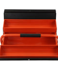 Portable Cantilever Toolbox With Retractable 3 Tray Metal Rolling Organizer For Heavy Duty Workshop Garage Storage, orange steel trays.