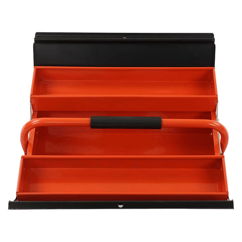 Portable Cantilever Toolbox With Retractable 3 Tray Metal Rolling Organizer For Heavy Duty Workshop Garage Storage, orange steel trays.