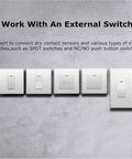 External switches compatible with Mini WiFi Relay Smart Light Switch Module For DIY Install, 16A, Two Pack, Hidden In Wall Box Design.