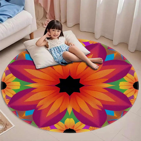 Chic Floral Chair Mat For Hardwood Floors Non Slip Castor Glide Guard 55 Inch Round showing a child sitting with a pillow.
