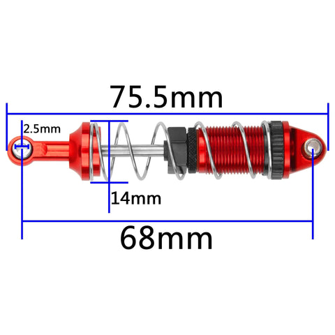 Pack Of 4 Full Metal Shock Absorbers For 1/12 Scale MN Series RC Crawler Cars CNC Aluminum Dampers, 75.5mm Length, Red
