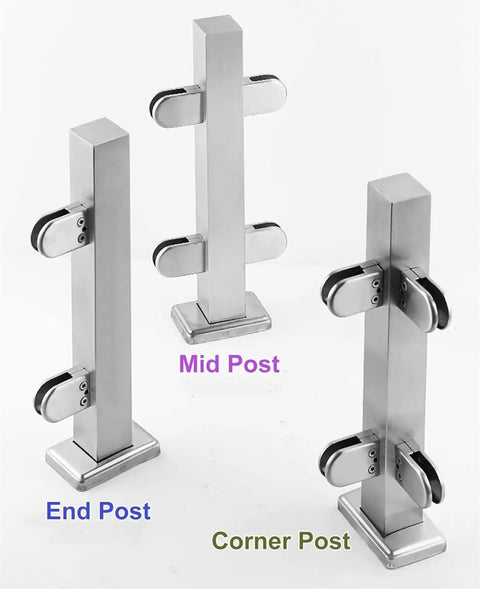 Glass Railing Kit With Clamp for Panels Balcony Deck Patio and House Handrail 95 cm Terminal Post, stainless steel posts displayed.