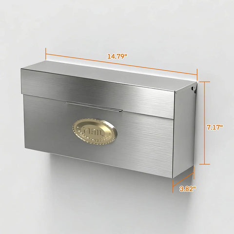 Weatherproof Wall Mount Mailbox Outdoor Heavy Duty Stainless Steel Drop Box Keeps Mail Dry In Rain With Drip Edge Design 3.75 By 14.5 By 7.1 Inches Silver