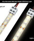 25 Pack Solderless 2 Pin LED Tape Light Connectors Screw Down Terminal Block Tape To Wire For 5V 12V 24V White Single Color Strip Lights 8mm High Current Up To 6A showcasing lights on and off