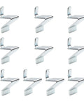 Real Deal Heavy Duty Shelf Clips Secure Standard Lockers And Metal Cabinets Forged From Tough Cold Rolled Steel Deliver Zero Flex Support Keep Units Dead Flat. Pack of 10 steel clips arranged in rows.